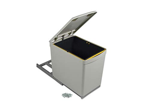 Emuca 8906621 Poubelle de Recyclage Fixation inférieure et Extraction Manuelle avec 1 conteneur de 16 litres et Couvercle Automatique