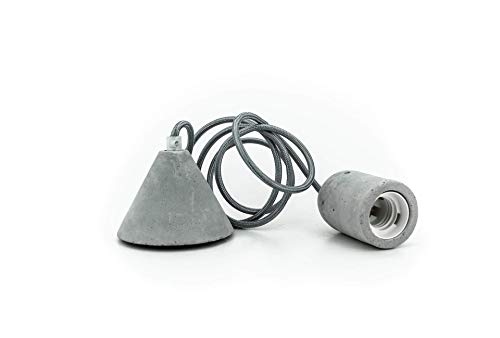 CONJUNTO DE PORTALÁMPARAS E27 MÁS FLORÓN DE HORMIGÓN CON CABLE DE TELA GRIS.