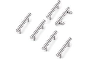ANSIEDIO 6 Piezas Tiradores Cocina Tiradores Armarios en Forma de T-barra Acero Inoxidable, Plata (64mm Distancia de agujeros)