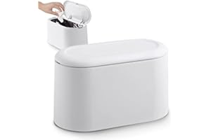 JEEZAO Tischmülleimer mit Aufpoppen Deckel, Mini Plastik Tisch Mülltonne,Schreibtisch Papierkorb für Badezimmer Büro Schreibtisch,Aufbewahrungsbox für Tiernahrung (Weiß)