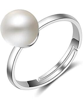 Boowohl Damen Mädchen Ring Trauring Ehering Freundschaftsringe 8 MM Perlenring Hochzeitringe 925 Sterling Silber...
