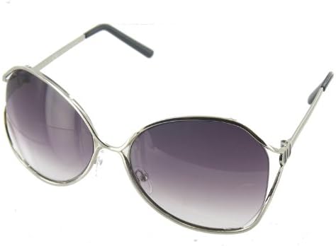 Womens Ladies Designer Fashion Sunglasses Shades with Free Hard Case - Black Lens & Silver & Black Frame