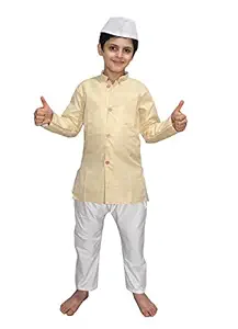 Kaku Fancy Dresses National Hero/ Freedom Fighter Nehru Ji Costume -Cream, 7-8 Years, for Boys