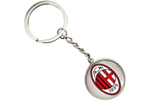 B.a.u.q.o.o. Portachiavi Milan in Metallo e Vetro Cabochon Gadget Rossoneri Accessori Auto Idea Regalo
