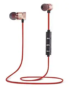 AAFIYA Magnetic Wireless Bluetooth Headset Hands-Free Bluetooth Earphone Headphone for Calling with Built-in Mic for All Smartphone(RED_09