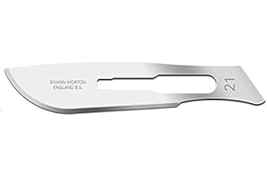 Swann-Morton - Sterile Klingen aus Kohlenstoffstahl zum Einmalgebrauch, Nr. 21, 100 Klingen in einzelnen Verpackungen aus Metallfolie.