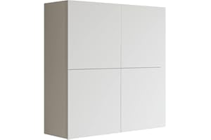 Mama Store Mueble Armario de Pared Doble Poner Todo 4 Puertas y Sistema de Apertura Push ADN Pull, Madera de ingeniería, Blanco Brillante Lacado, Cm
