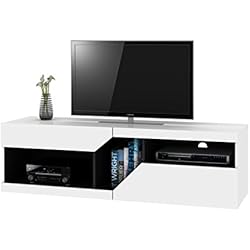 Zoom Meuble TV Design Graphique Contemporain Blanc et Noir 159,5 x 41 x 46,5 cm