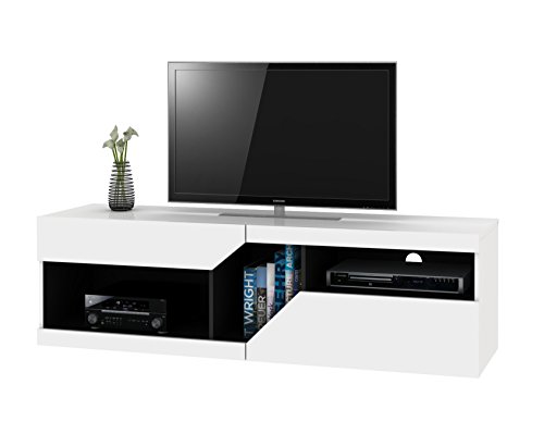 Zoom Meuble TV Design Graphique Contemporain Blanc et Noir 159,5 x 41 x 46,5 cm