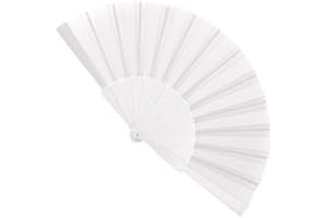 DELIEX DELICIAS DE EXTREMADURA Pack de 50 Abanicos de Bodas PVC y Tela de Color Blanco Abanicos para Celebraciones Invitadas, Abanicos para Bodas en Verano