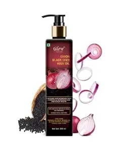 GLOW Skin Care | Onion Hair Oil | With Black Seed Oil | Extracts | Controls Hair Fall | No Mineral Oil | Silicones | Synthetic Fragrance | Multi-Purpose Hair Growth | Oil | Serum | For Complete Hair Treatment | With Argan | Bhringraj | Hibiscus | Sesame | Amla | Sweet Almond | 200 ml