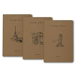 Paperkraft Vintage Series - Brown Kraft with City theme : 210 mm x 148 mm ,176 Pages , Unruled , Sewn & Perfect Bound , Pack of 3