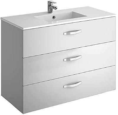Jacob Delafon EBP1349-E14 Ensemble Ola 100cm plan-vasque et meuble 3 tiroirs-Mélaminé blanc, céramique, 100 x 45 x 86 cm