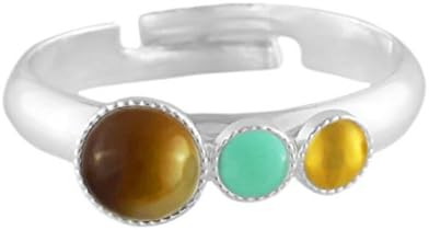 925 Silver Plated Minimalist Ring Adjustable Universal Size Trio Ooo Gold Round Czech Glass Stone White Opal Moonstone Opaque Turquoise Hand