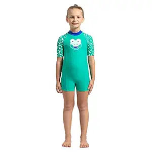 Speedo Corey Croc Essential All-in-One Suit for Girls (Color: Irish Green/Beautiful Blue/White)