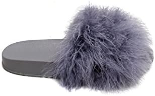 GLOSSY Womens Ladies Soft Comfortable Big Fluffy Feathers Sliders Slippers Sandals UK