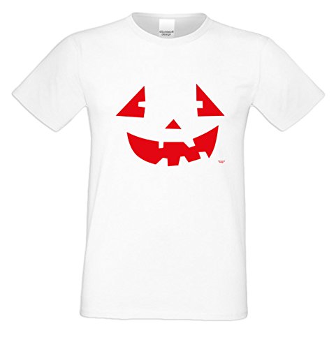 Grusel T-Shirt Herren Fun-Motiv Pumpkinface Geschenkidee Geburtstagsgeschenk Hexen Gespenster Geister Farbe: weiss Weiß
