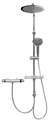 Thermostat Duschset Brauseset Duschsystem Dusch Brause Set Duschstange 100cm Regendusche 25cm Kopfbrause Überkopfbrause Komplettdusche Brausestange Duschbrause variable Halter 40cm-90cm Duschgarnitur für vorhandene Bohrlöcher 12003T-25 - 3