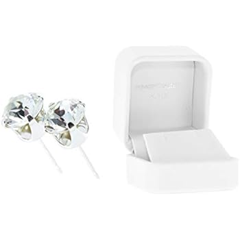 pewterhoter 925 Sterling Silver stud earrings for women made with sparkling Diamond White crystal from Swarovski®. Luxury White jewellery box. Hypoallergenic & Nickel Free Jewellery for Sensitive Ears