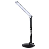 BESTEK Lámpara Escritorio LED Lámpara de Lectura Sobremesa Multifuncional con Alarma, Calendario, Termohigrómetro y 1 Puerto USB para Cargar Móvil y Tablets, 3 Modos de luz, Color Negro