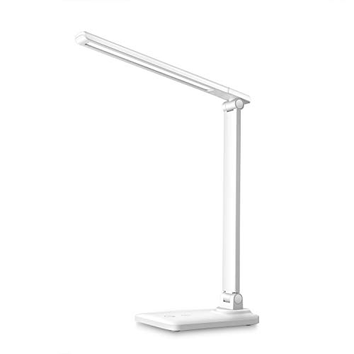 Lampe de Bureau à LED, Lampe de Table Mode de Luminosité Réglable à l'infini Leds, LED Lampe de Chevet à Commande Tactile Protection des Yeux pour Lecture, Travail, Pliable, Blanc