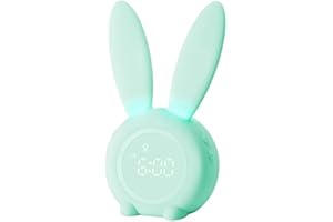 YONGYAO Sveglia Bambini luminosa per bambini, Sveglia coniglio bambina Rabbit clock lampada creativa, silenziosa, funzione snooze, 6 suoni forti, luce notturna controllata dal tempo, verde