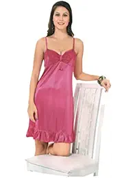 Indiatrendzs Women Honeymoon Nightwear Satin 2pc Babydoll Nighty Gift Her (Pink)