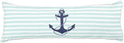 Ailovyo White Stripes Navy Blue Anchor Silky Shiny Satin Body Pillow Cover, 20-Inch x 54-Inch