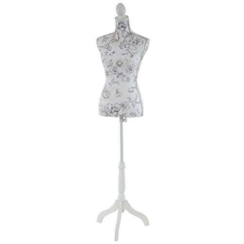 Mannequin de couture de tailleur buste torse féminin T222 ~ fibre de verre, motif blanc à fleurs
