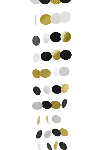 Furuix Schwarzes weißes Gold-Partei-Dekoration-Installationssatz Glückliches neues Jahr-Dekoration-Goldfunkeln-Partei-Fahnen-Tissue-Papier Pom Pom-Blume mit Papier-Troddel-Girlande-Kreis-Girlande für Sylvester-Dekor-Geburtstags-Deko - 5