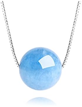 Dalwa Kette Damen 925 Sterling Silber mit Edelstein Aquamarin Kugel-Anhänger Blau 45 cm inkl. Geschenkverpackung