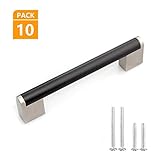 2. Color: Cepillado y negro Fulgente 128MM Barra Boss Negro Brillante Manija para Muebles, Tiradores para Gabinete de La Cocina o Puerta o Armario o Cómoda o Mesita o Puerta y CajónIdeales - Paquete de 10