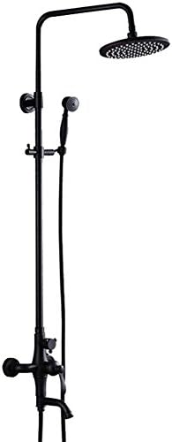 Antique Black Bronze Shower Faucet with Shower Head + Hand Shower Lift Up and Dow , black
