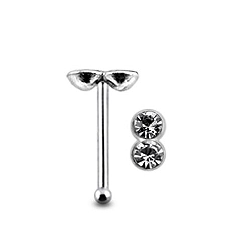Double Pierre Ronde en Cristal Clair Haut 22 Gauge 925 Argent Sterling Nez osseux Stud Piercing