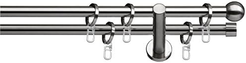 Tilld – Formentor – 2-track Curtain Rod Diameter 20 mm Stainless Steel Look, with straps and rings, Metal, Stainless Steel Look, 200 cm