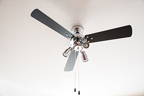 Deckenventilator mit Beleuchtung und Zugschalter Cyrus 107 cm von AireRyder, Gehäuse chrom glänzend, Wendeflügel in schwarz und silber - 8