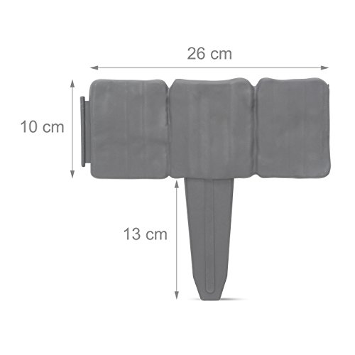 Relaxdays Rasenkante HBT ca. 10 x 250 x 2 cm Flexible Beeteinfassung aus Kunststoff in Stein-Optik Beetumrandung im 10-teiligen Stecksystem als Beetbegrenzung und Raseneinfassung, grau - 3