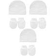 Snegyu Cotton Newborn Hospital Hat Baby Hat and Anti Scratch Mittens Set for 0-3/0-6 Months Newborn Baby Boys Girls Essentials Bonnet Infant Beanie Caps and Gloves 6pcs