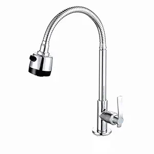 Ever Mall Plastic 360 Rotating Shower Tap for Kitchen/Bathroom Cubix, Table/Deck Mounted/Big Flexible Neck and Double Flow, Standard, Silver