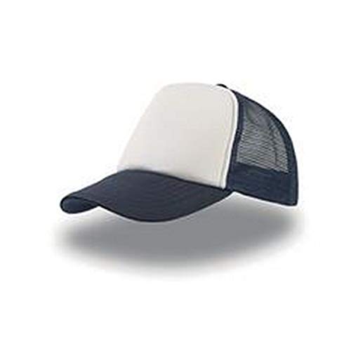 Rapper Atlantis - Gorra visera rejilla trucker cap unisex color Blanco Azul marino - Talla única, cierre ajustable de botones pvc a presión