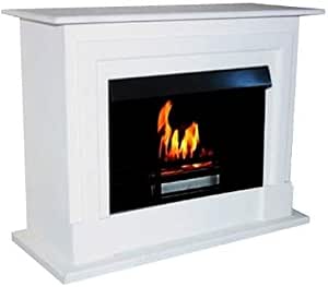 Cheminée Bio-Ethanol Venus-Deluxe - Blanc, 80x64x32cm, Brûleur Acier Inox - Flamme Réglable, Sans Conduit