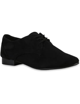 Damen Halbschuhe | Klassische Schnürer Leder-Optik Velours | Basic Schuhe Glitzer Spitze | Schleifen Details |...