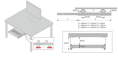 FIX&EASY KUGELAUSZUG FÜR TASTATUR ODER FLACHBETTSCANNER SCHIENEN SCHWARZ 500 MM TASTATURAUSZUG FÜR TASTATURSCHUBLADE UND TASTATURABLAGE - 4