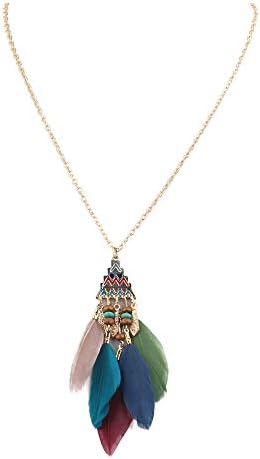 FJTHY Fashion Vintage Feather Necklace Creative Pyramid Tassel Sweater Chain Jewelry