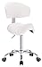 Produktbild 1stuff Sattelhocker Rollhocker Pony BIGBACK mit Lehne - hochwertige PU Rollen - Sattelstuhl Arzthocker Friseurhocker Kosmetikhocker Praxishocker Drehhocker (Sattelhocker mit Lehne, weiß)