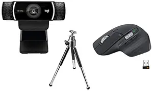 Logitech C922 Pro Stream Webcam, Black (960-001090) & MX Master 3 Wireless Mouse, Ultrafast Scrolling, Use on Any Surface, Ergonomic, 4000 Dpi, Customisation, USB-C, Dark Grey