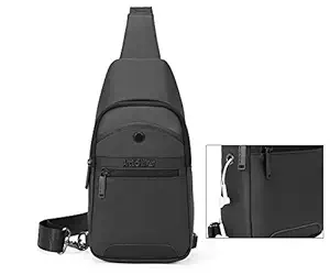 ah arctic hunter Polyester Sling Bag Water Resistant Cross Body Outdoor Cycling Chest Shoulder Fashion Bags with External Mobile Zipper Pocket Earphone Port for Men and Women (Black)