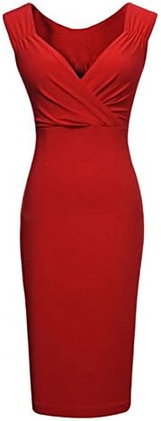 Yalatan Women's 1950's Vintage V Neck Ruched Bodycon Formal Business Pencil Party Dress