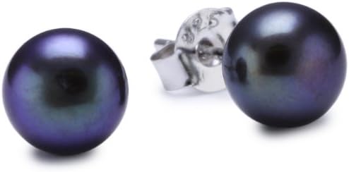 Sakura Pearl Am003 High Gloss Black 7.0-7.5Mm Freshwater Pearl Silver Earrings