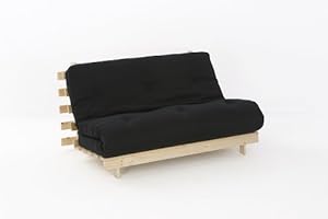 Comfy Living 4ft LUXURY Small Double (120cm) Wooden Futon Set with PREMIUM LUXURY Black Mattress